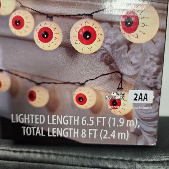 Lot of two Halloween 10-Count Battery Operated EyeballLights, w/Warm White LED - Picture 2 of 8